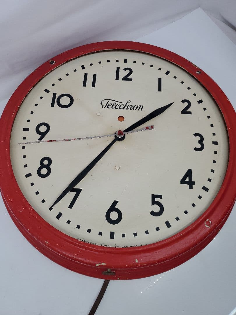 Telechron　アンティーク　スクールクロック　赤　掛け時計　稼働　希少