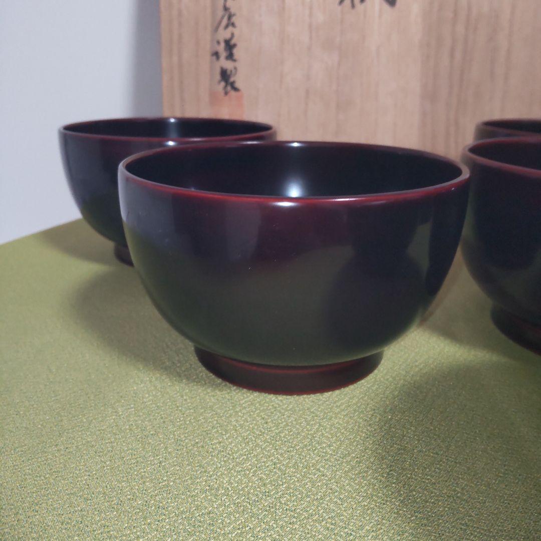 名店 輪島屋本店 輪島塗 椀 飯椀 5客 木箱付 天然木 漆塗