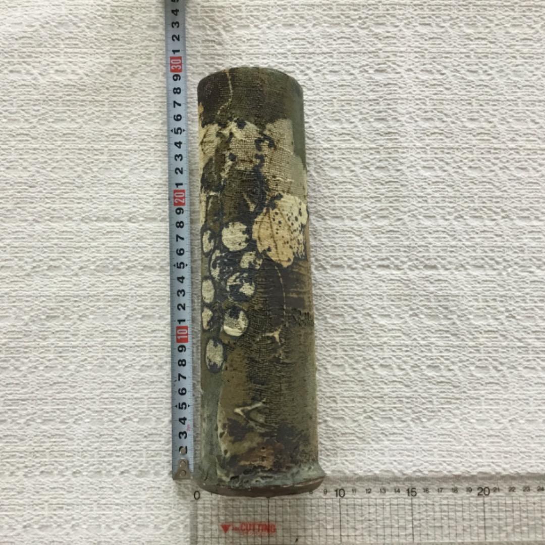 益子焼　三宅洋司　布目技法葡萄紋花入れ