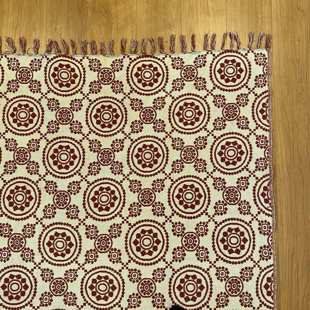 VHC ゴブラン織 ラグ 赤 メダリオン 両面配色 USA ヴィンテージ