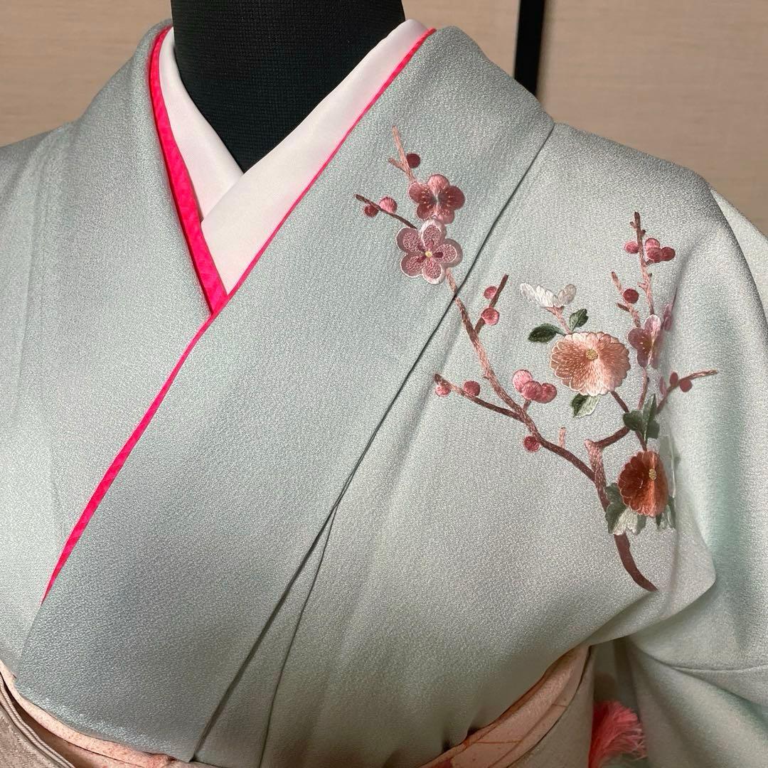 正絹　水色刺繍付下げ　高級美品