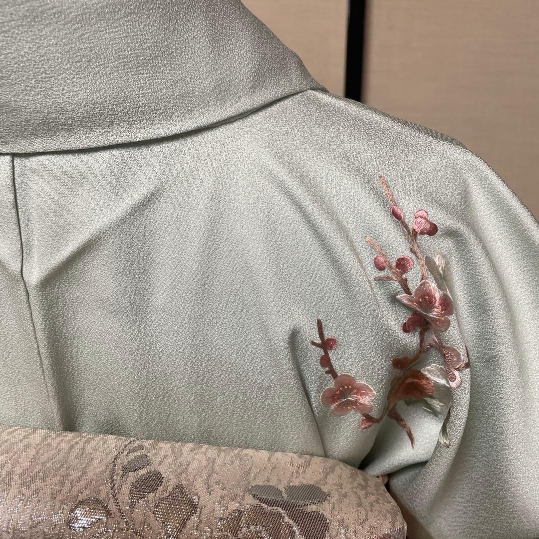 正絹　水色刺繍付下げ　高級美品