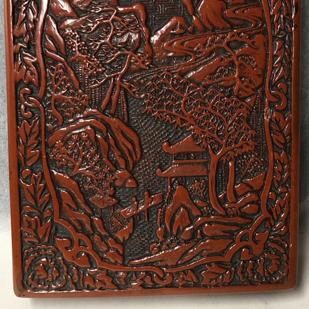 e498 堆朱 小箱 文箱 硯箱 木製 彫刻 小物入れ 中国美術 唐物