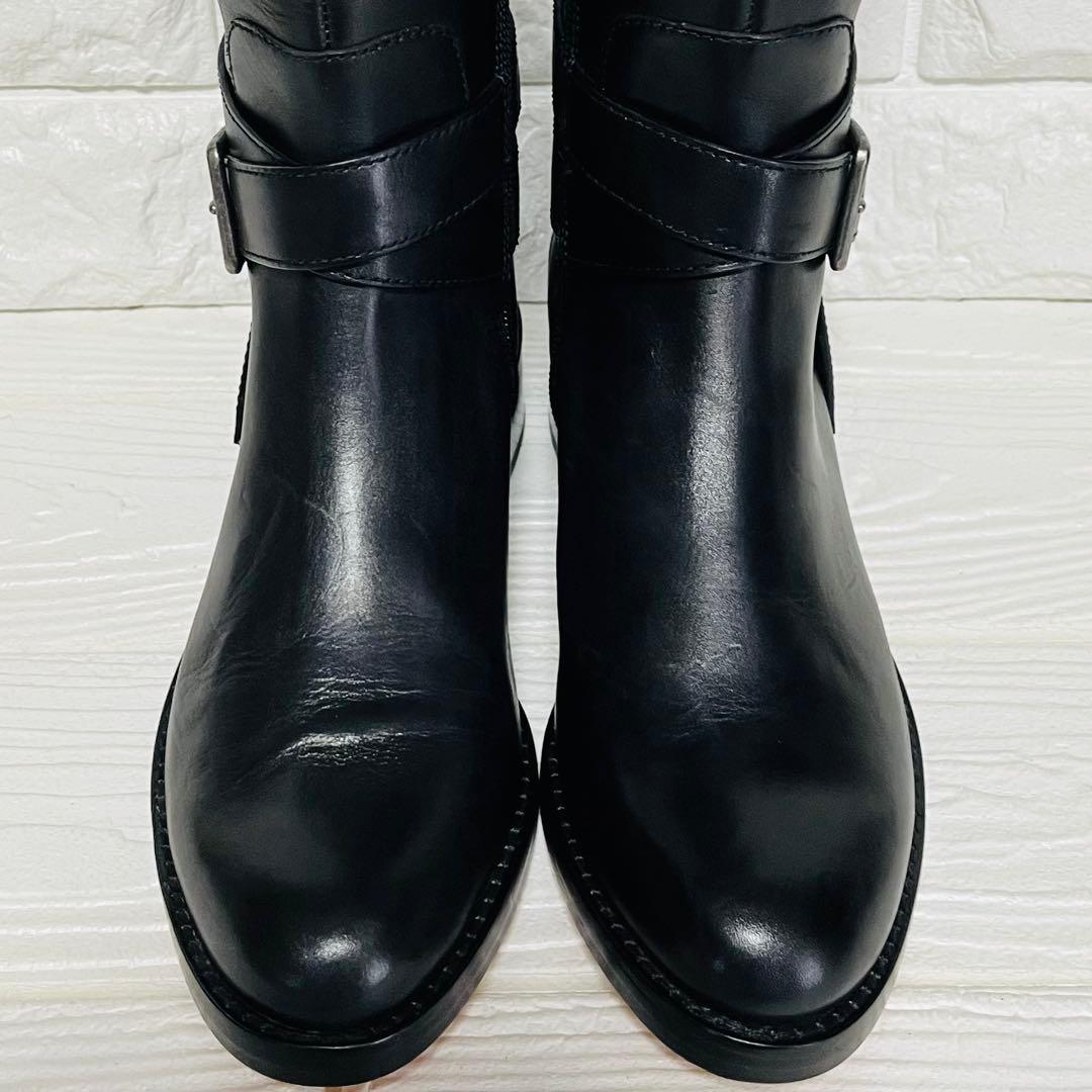 【極美品】COLE HAAN 本革ロングブーツ 23cm ブラック サイドジップ