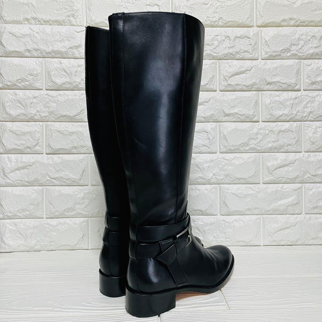 【極美品】COLE HAAN 本革ロングブーツ 23cm ブラック サイドジップ