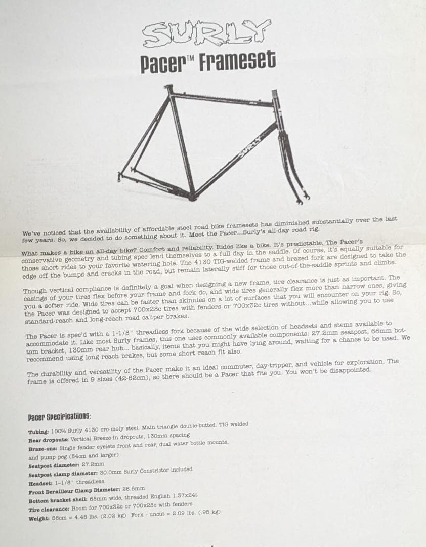 Surly Pacer ロードバイクフレーム グリーン 新品ステッカー付
