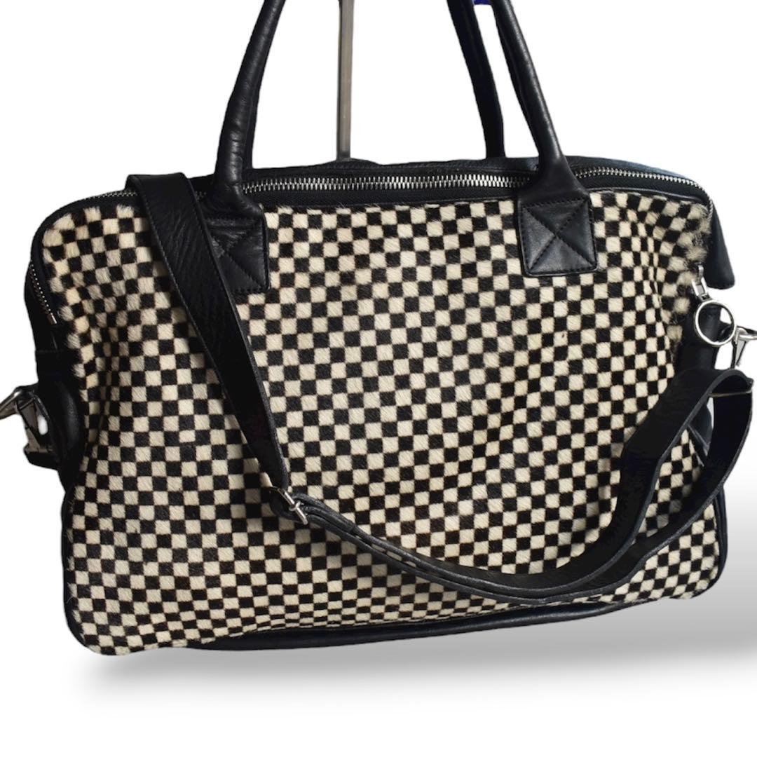 極美品フロリアンドゥニクール　腹子チェッカーフラッグ レザーブリーフ A4大容量