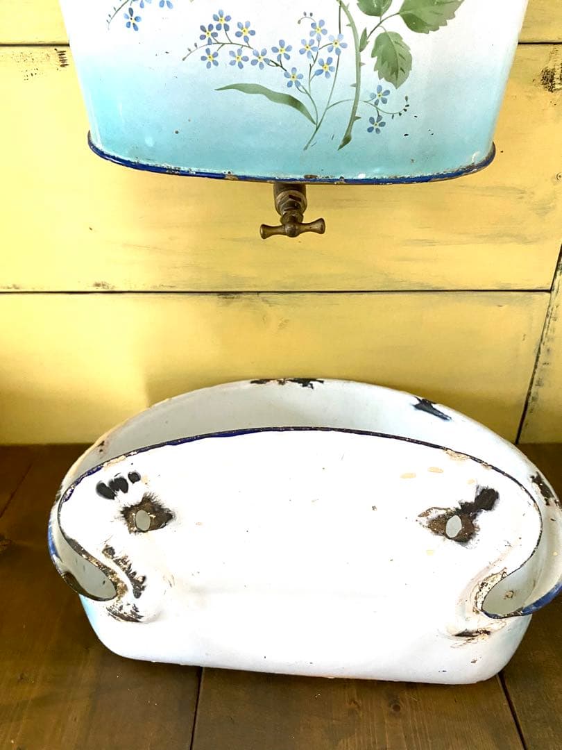 希少　フランス　アンティーク　ホーロー　ファウンテン　花柄