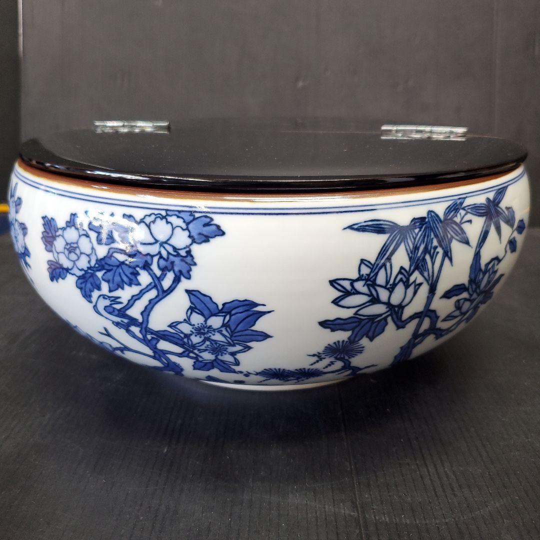 お値下げ　平安 手塚祥堂 染付 四仙花文 平水指 水指 茶道具 35