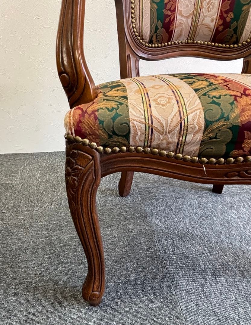 輸入家具 アンティークチェア 猫脚 クラシックスタイル 多色布張り椅子②