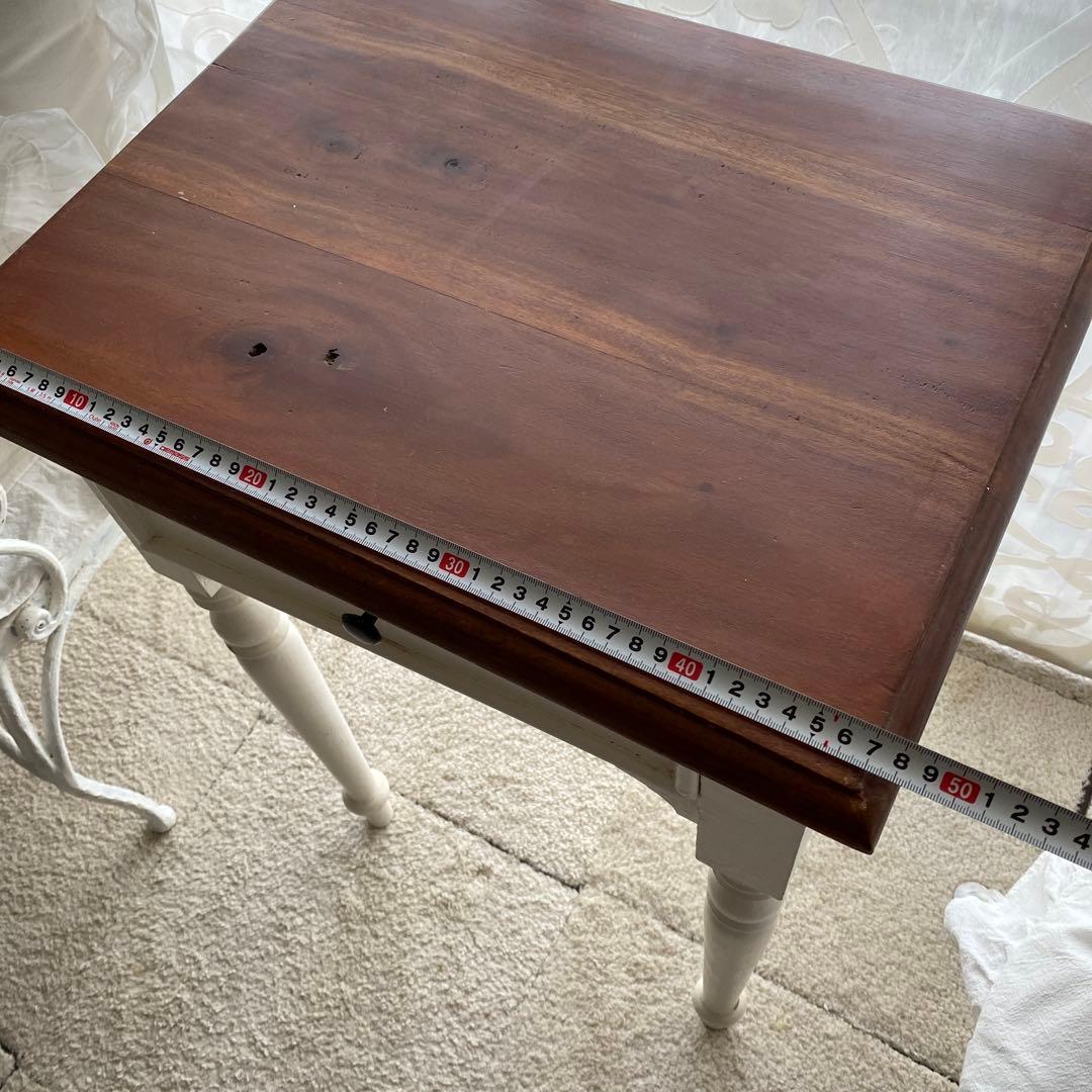 アンティーク　木製サイドテーブル 引き出し付き ホワイト