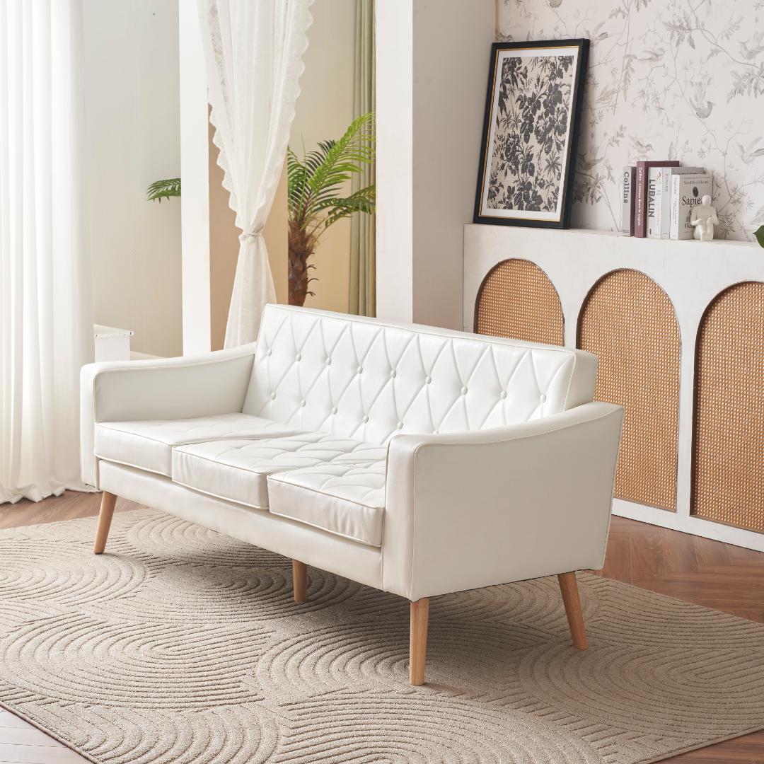 ソファー 3人掛け PUレザー 肘付き クッション付き コンパクト ローソファー