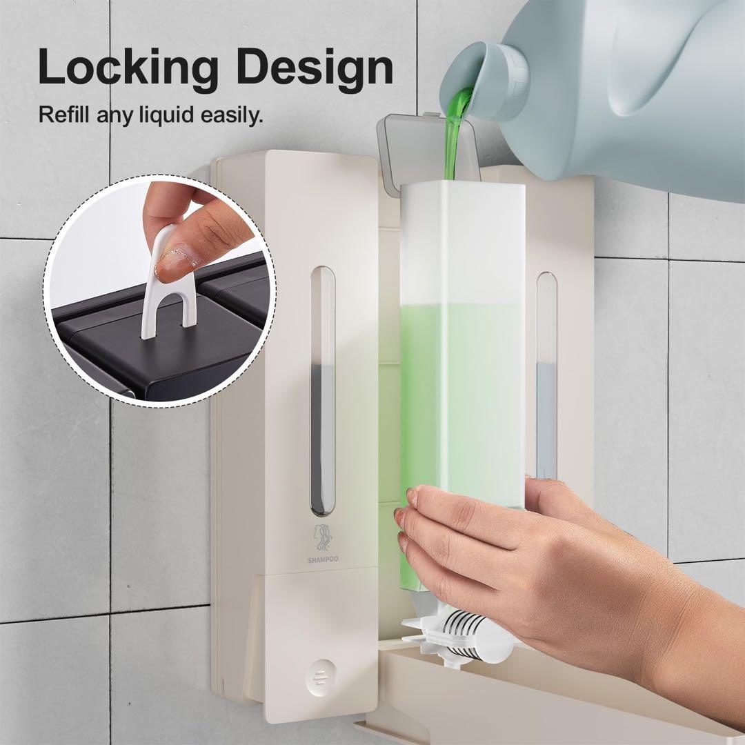 シャンプーボトル 3室　壁掛けタイプ 各400ML 残量確認　白