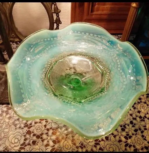 アンティーク　オパールセント　コンポート　ケーキ皿