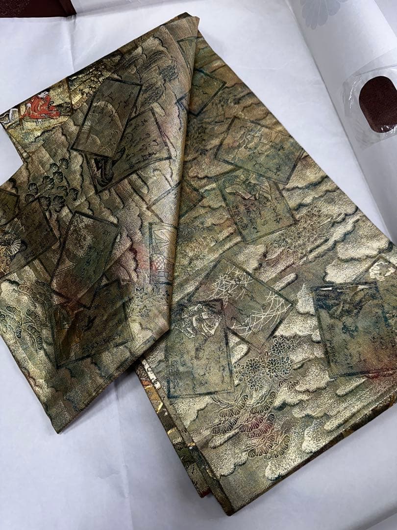ご成約 お値下げ！極逸品 正絹袋帯 光琳かるた 小倉百人一首 分析通知書証明付き