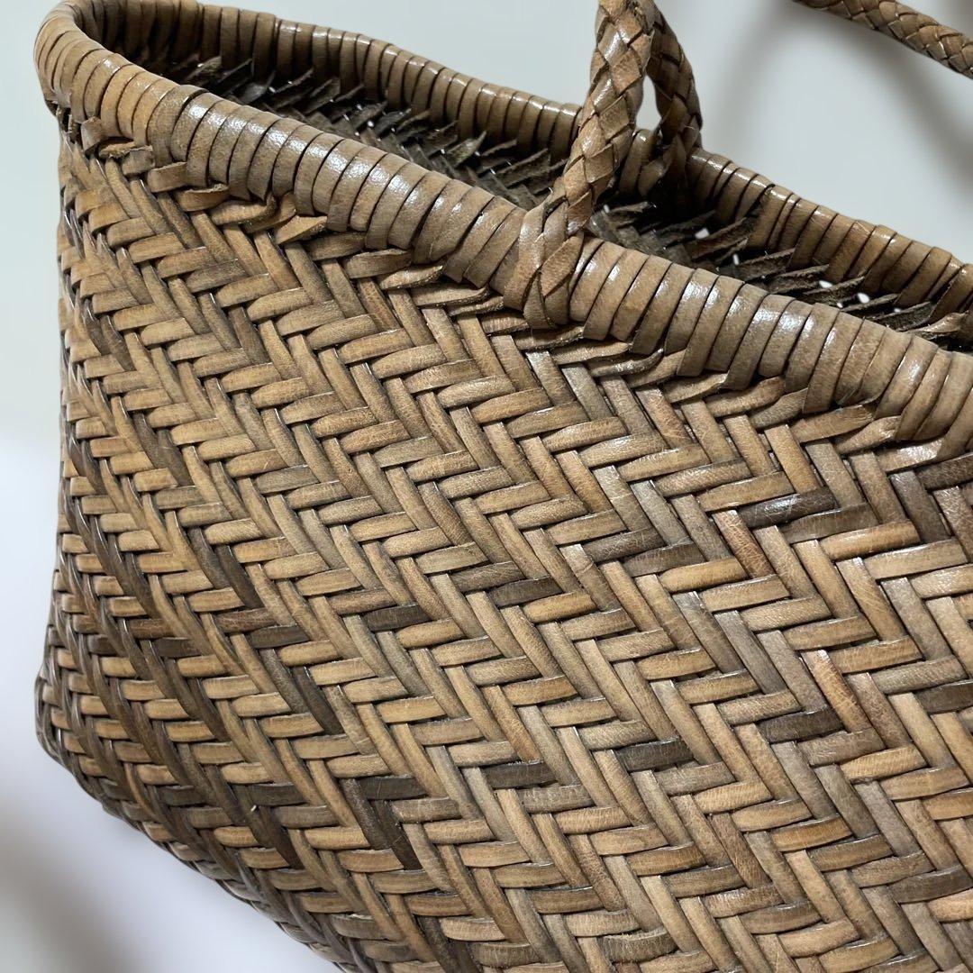ブラウン 編み込みデザイン かごバッグ