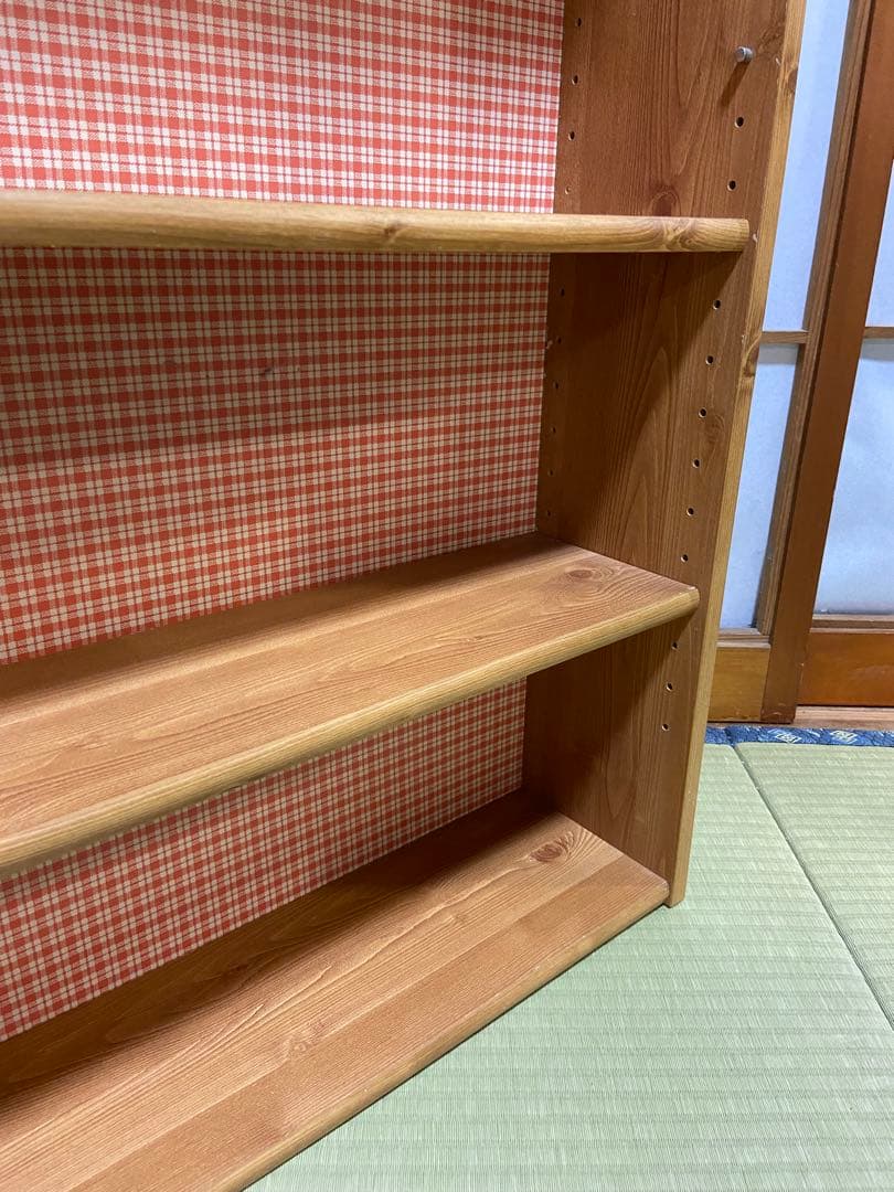 【昭和レトロ】木製 本棚 棚板高さ調整可 チェック柄 幅57cm レトロ家具