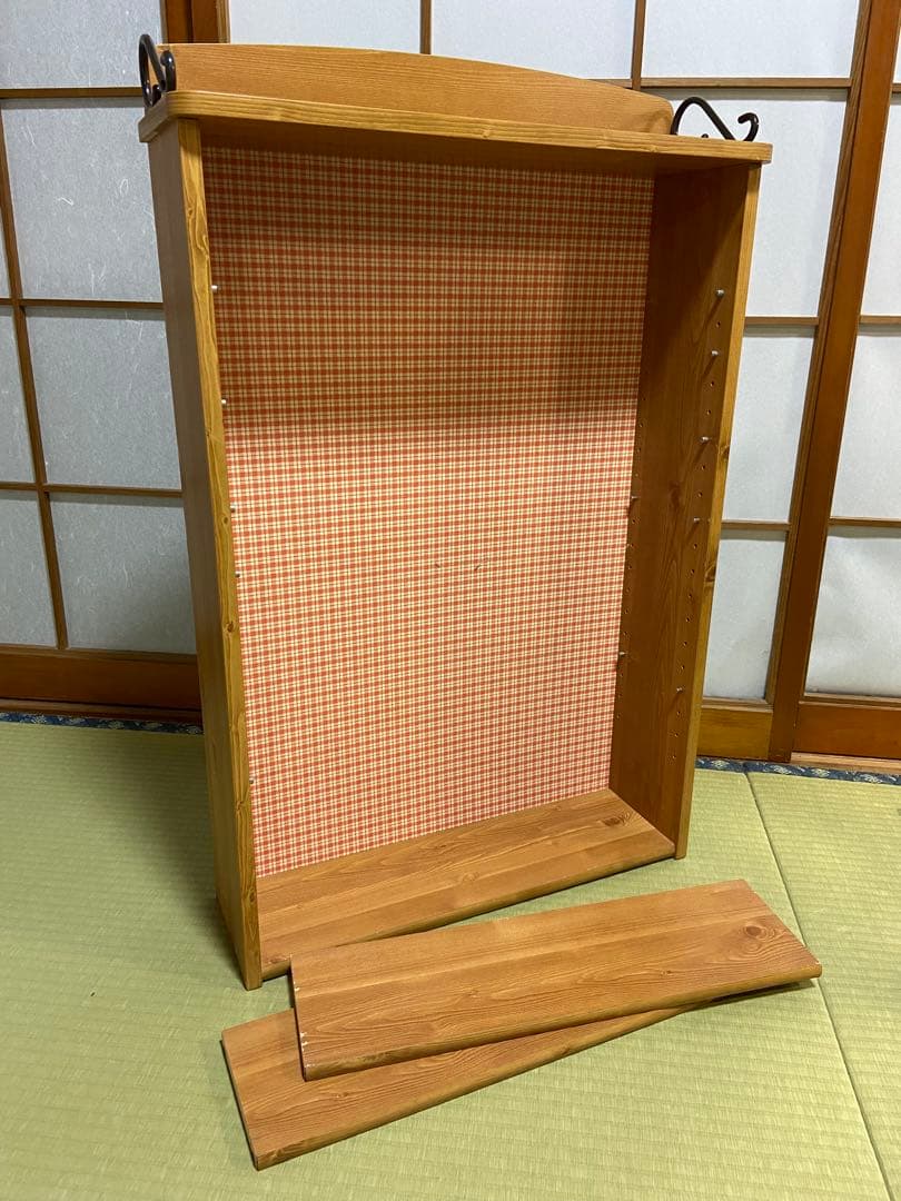 【昭和レトロ】木製 本棚 棚板高さ調整可 チェック柄 幅57cm レトロ家具