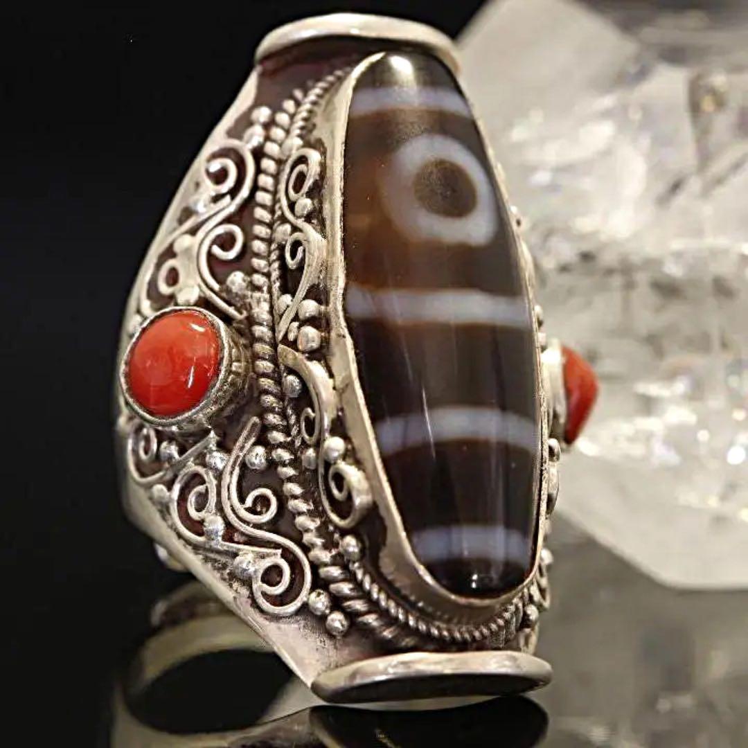 一眼天珠指輪　シルバー925/可動式最大26号まで