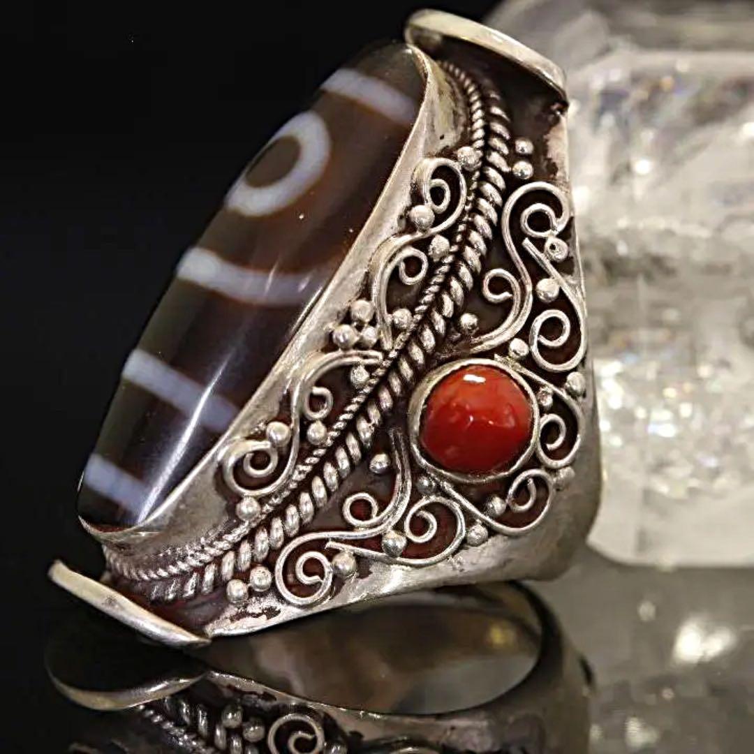 一眼天珠指輪　シルバー925/可動式最大26号まで