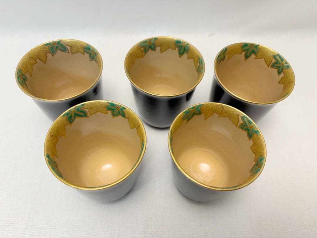 ほぼ未使用 懐石道具 京焼 金彩蒔絵 小吸物碗 箸洗5客揃え 見返し蒔絵 汁椀