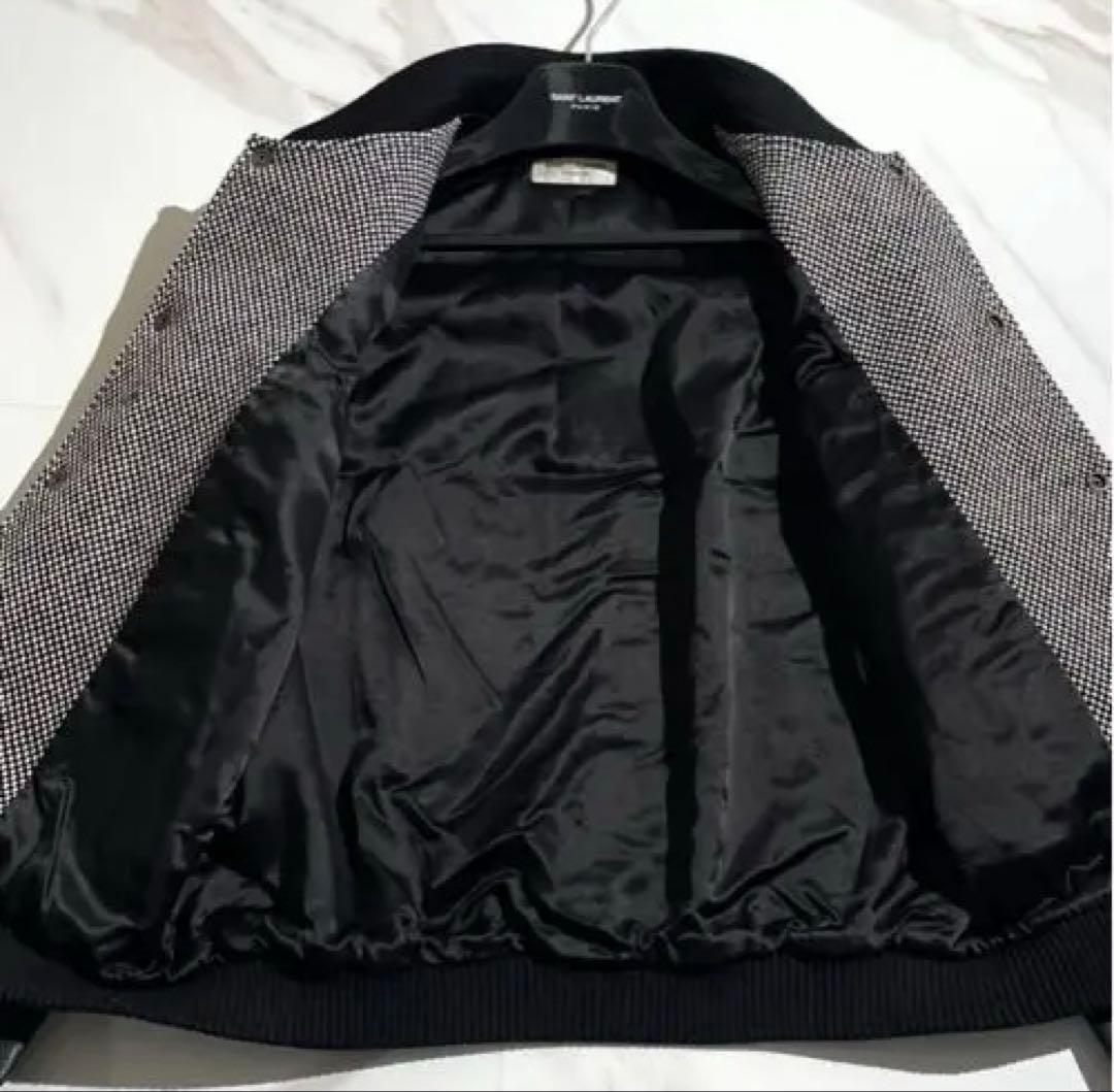 美品 サンローラン 袖レザー スタジャン ジャケット 48 ハンガー付 【76】
