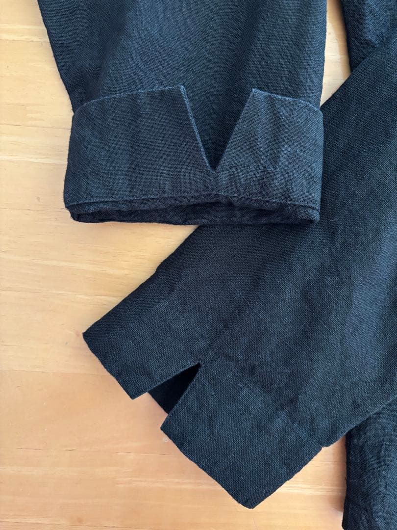 wafu リネン プルオーバー ブラウス スタンドカラー ／ ブラック