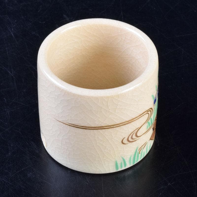 茶道具　京焼　色絵　菖蒲文　蓋置　在銘　V　8528