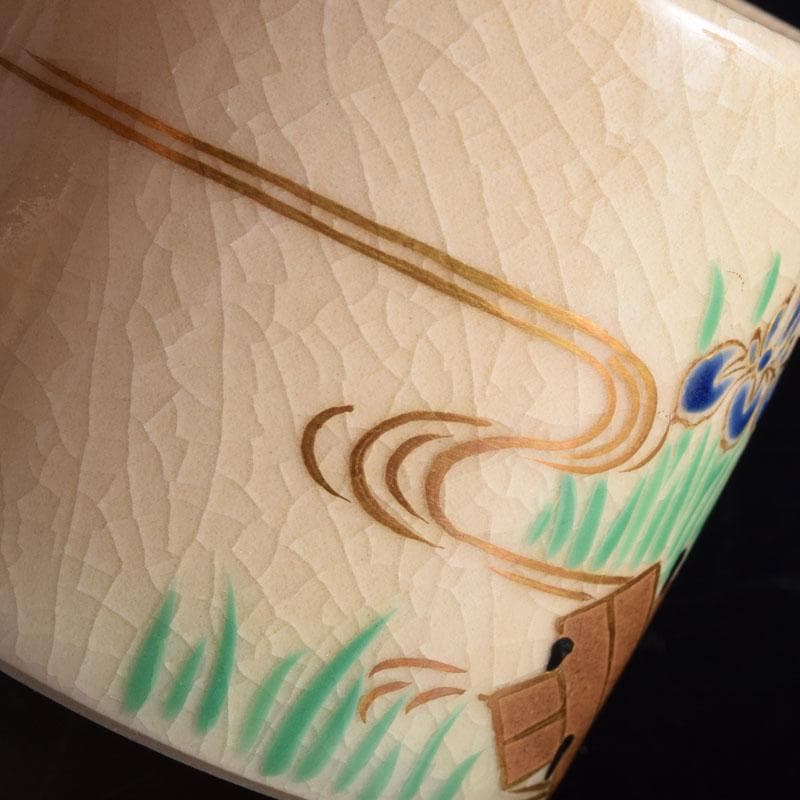 茶道具　京焼　色絵　菖蒲文　蓋置　在銘　V　8528