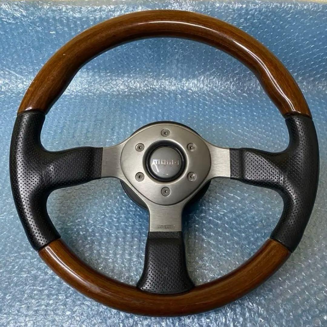 絶版品 希少 MOMO FIGHTER 35Φ レザー ウッドコンビ