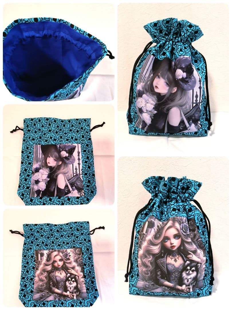 La luna様】ハンドメイドオーダー★女の子★フラットトートバッグ&巾着　5点