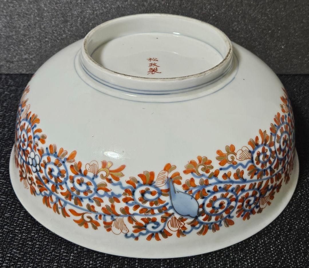 【上作古伊万里❗】明治時代　松政製　 金襴手　桐に鳳凰に花意匠　鉢　24.7cm