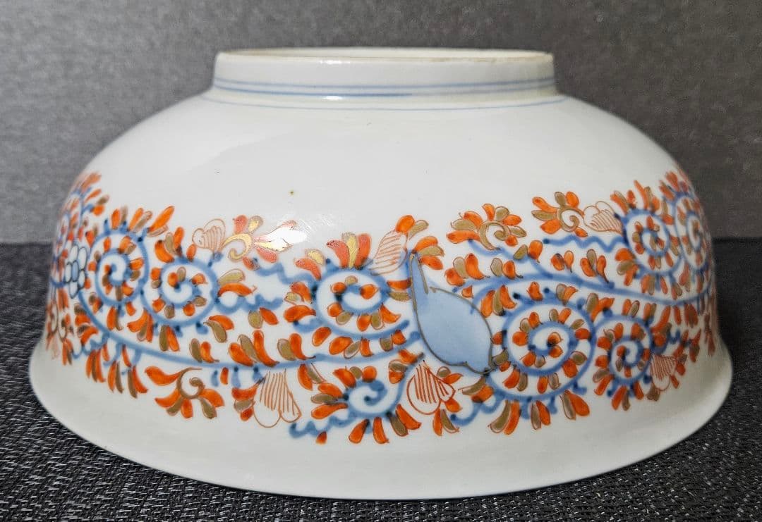 【上作古伊万里❗】明治時代　松政製　 金襴手　桐に鳳凰に花意匠　鉢　24.7cm