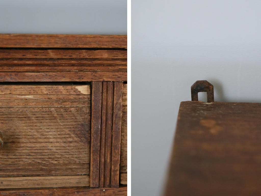 フランスアンティーク木製ウォールシェルフ/壁掛けドロワーフック飾り棚85-131