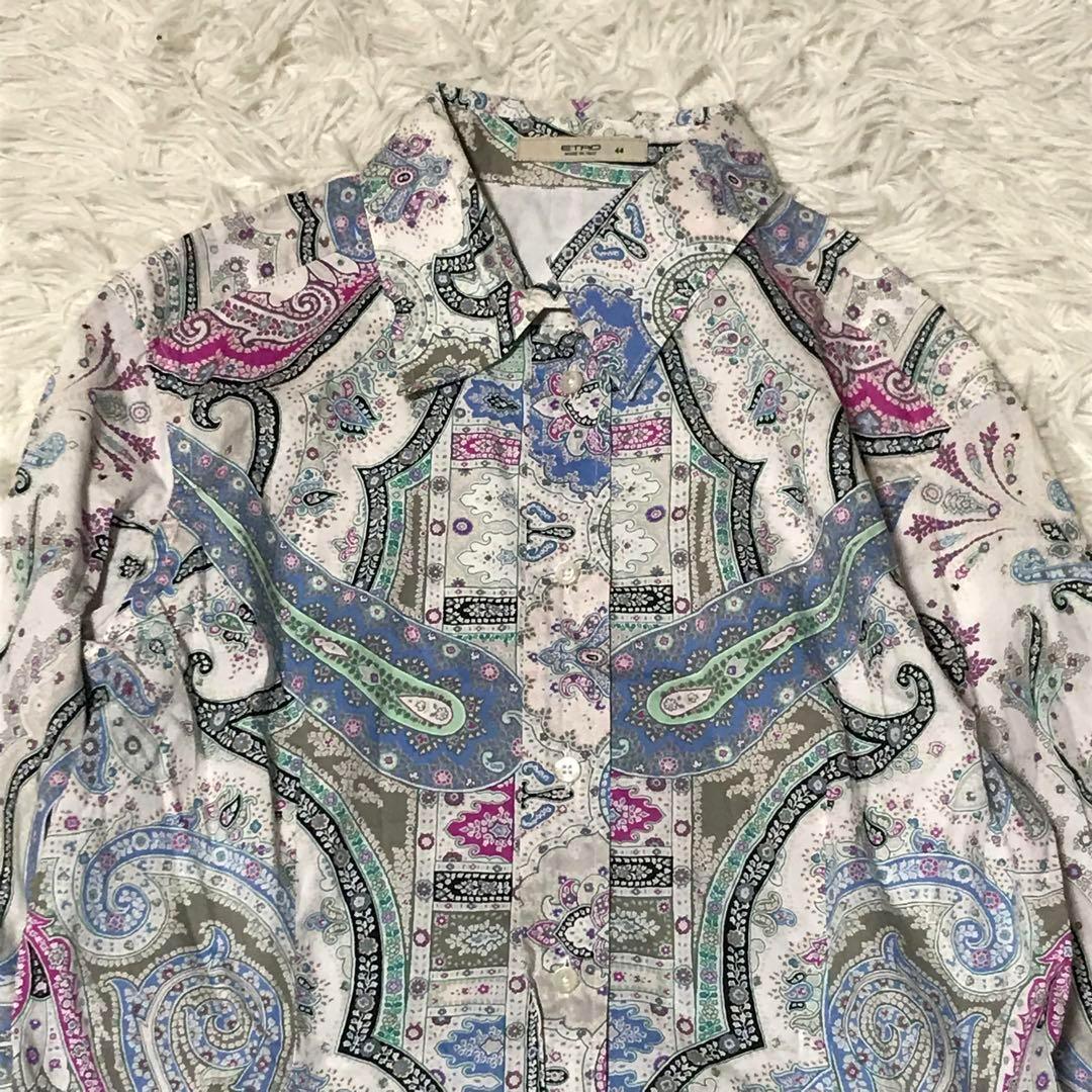 ETRO エトロ 44 ペイズリー シャツ 水色 ピンク 長袖 ボタニカル