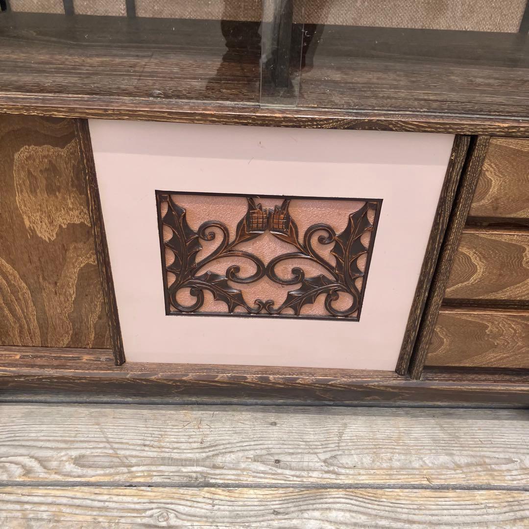 昭和レトロ ミッドセンチュリー 古家具 飾り棚 彫刻サイドボード ディスプレイ