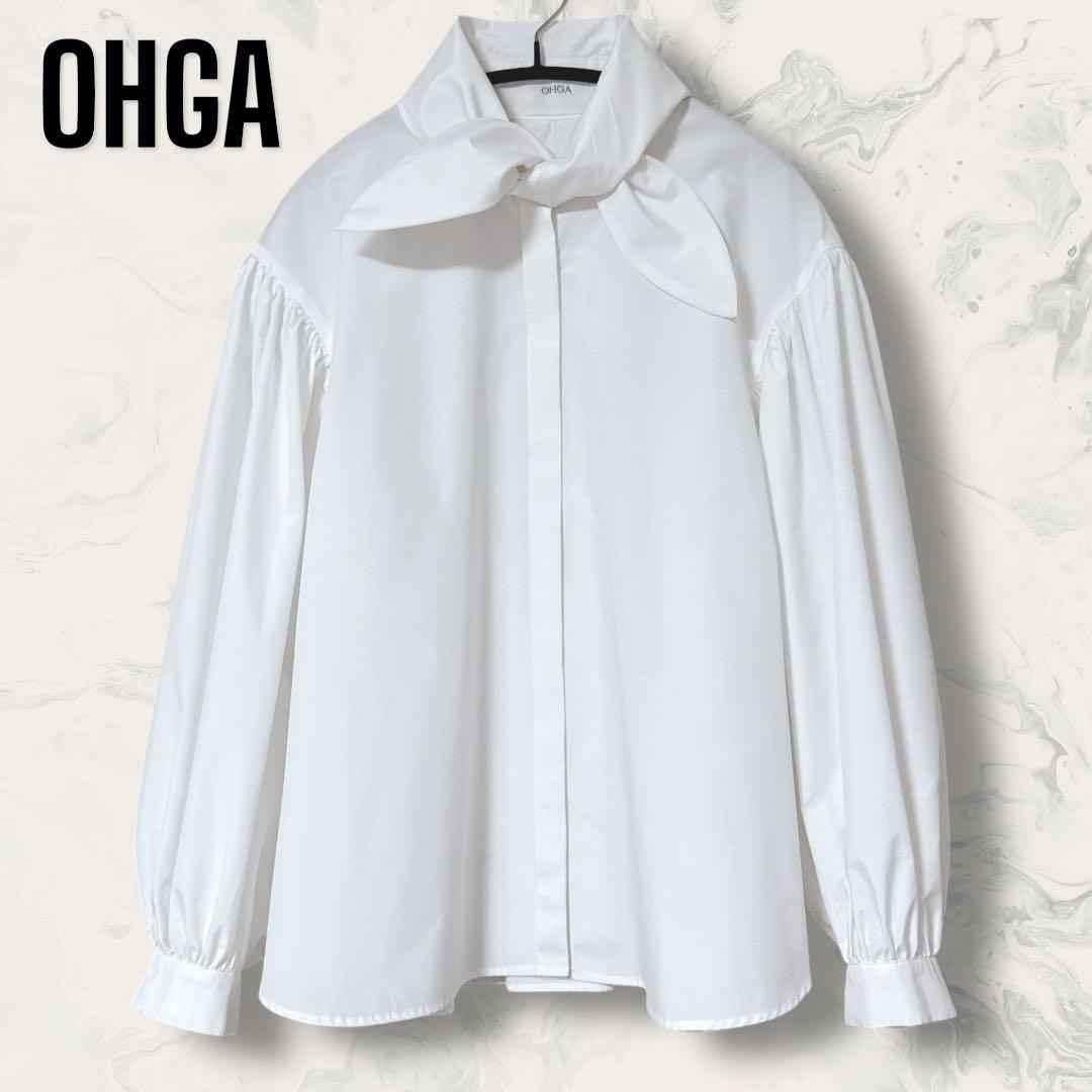 【未使用】 OHGA ボウタイ リボン ボリューム スリーブ ブラウス シャツ