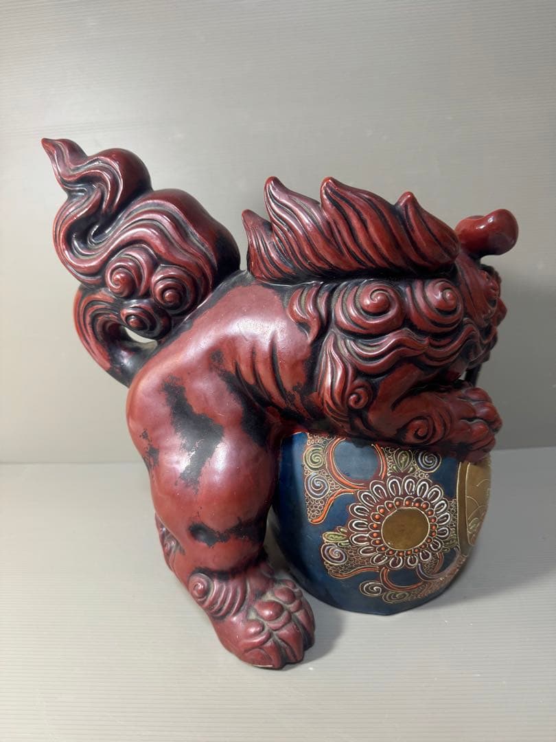2360 九谷焼　獅子　置物　赤獅子　縁起物　魔除け