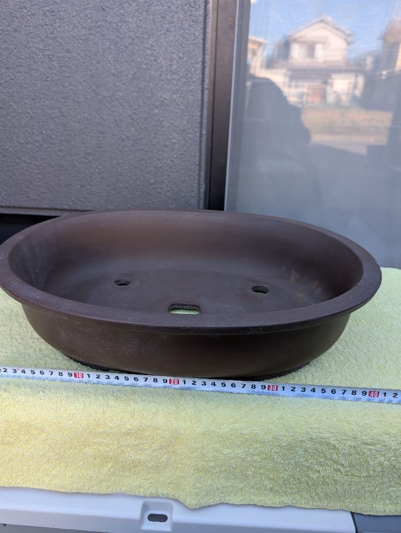 楕円形盆栽鉢 三共茶色 約27cm x 20cm