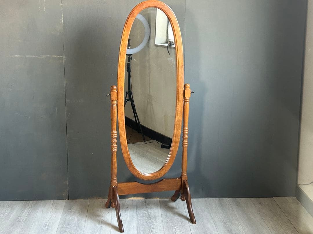 希少　ヴィンテージ　オーバル型　ミラー　スタンドミラー　縦長　ろくろ　SS