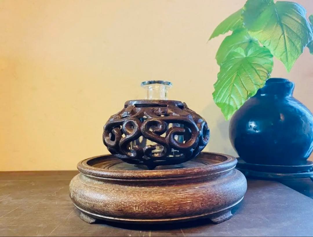 ヴィンテージ　美品アイアン製　ミニ鉢台　２個セット　 水耕育苗用ビーカー付　レア