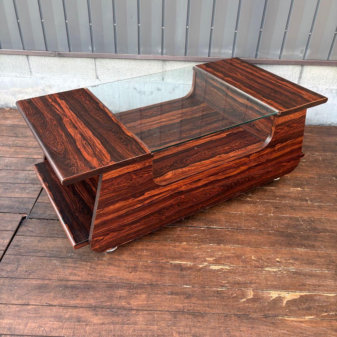 昭和レトロ カリモク 木製ガラステーブル センターテーブル 木目 ローテーブル