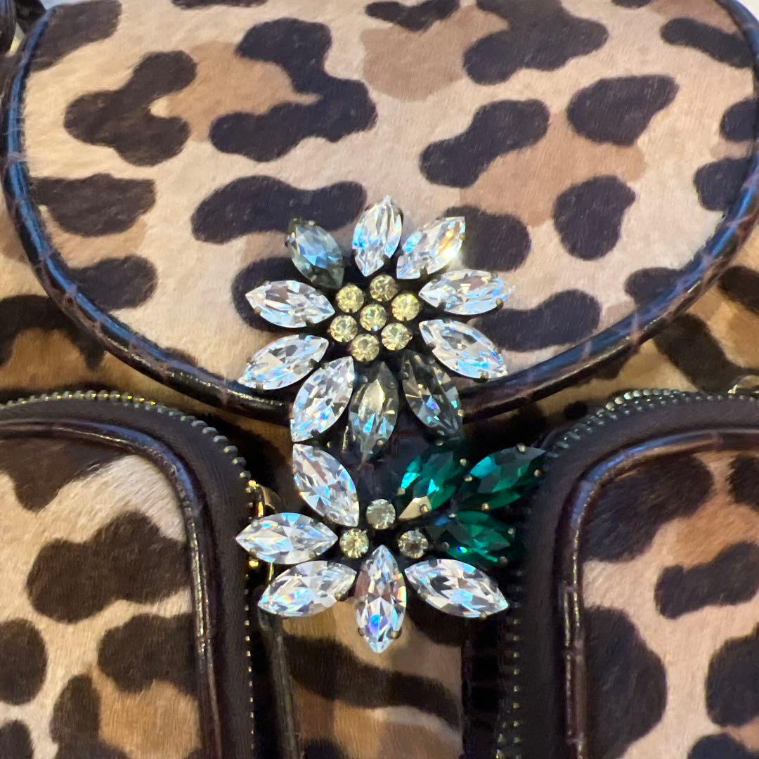 ブルマリン　ヒョウ柄ビジュー付きハンドバッグ