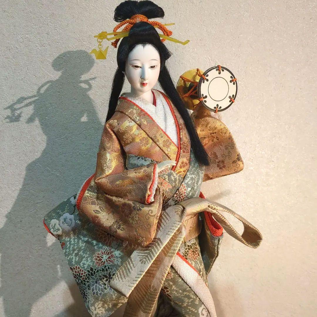 味岡映水頭　日本人形、尾山人形古代正絹　鼓