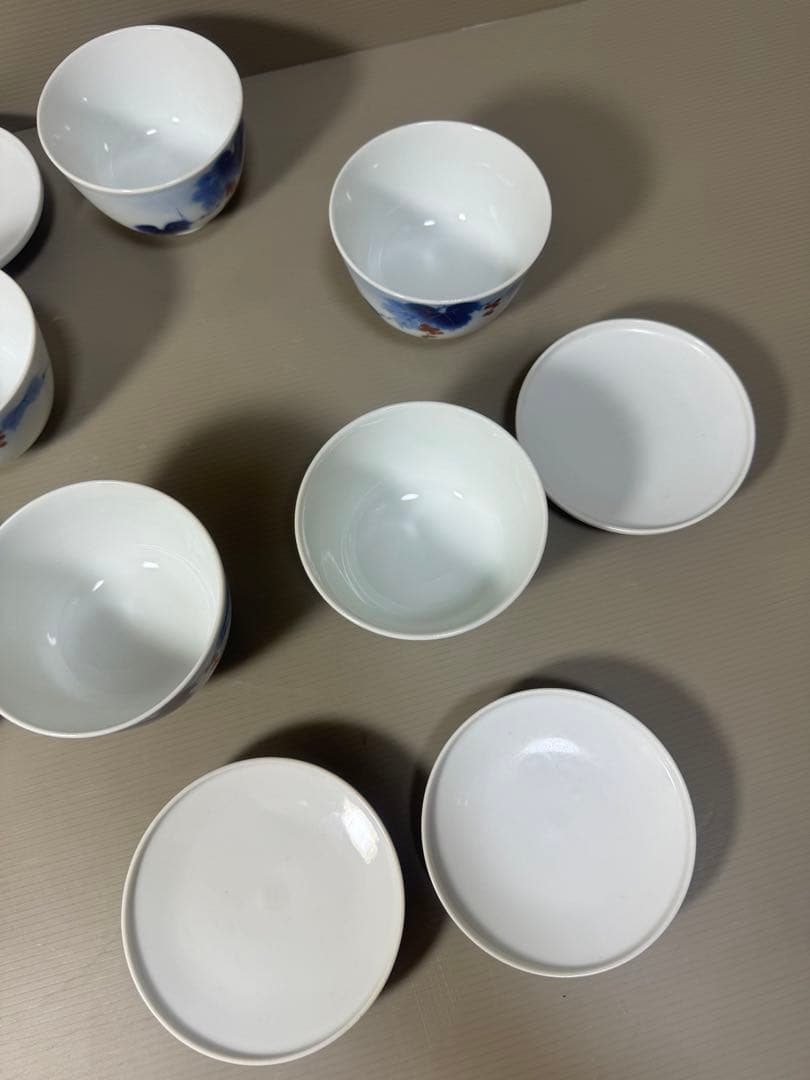 2210 有田焼 芳祥堂特製　葡萄瑠璃　湯呑蓋付　5客