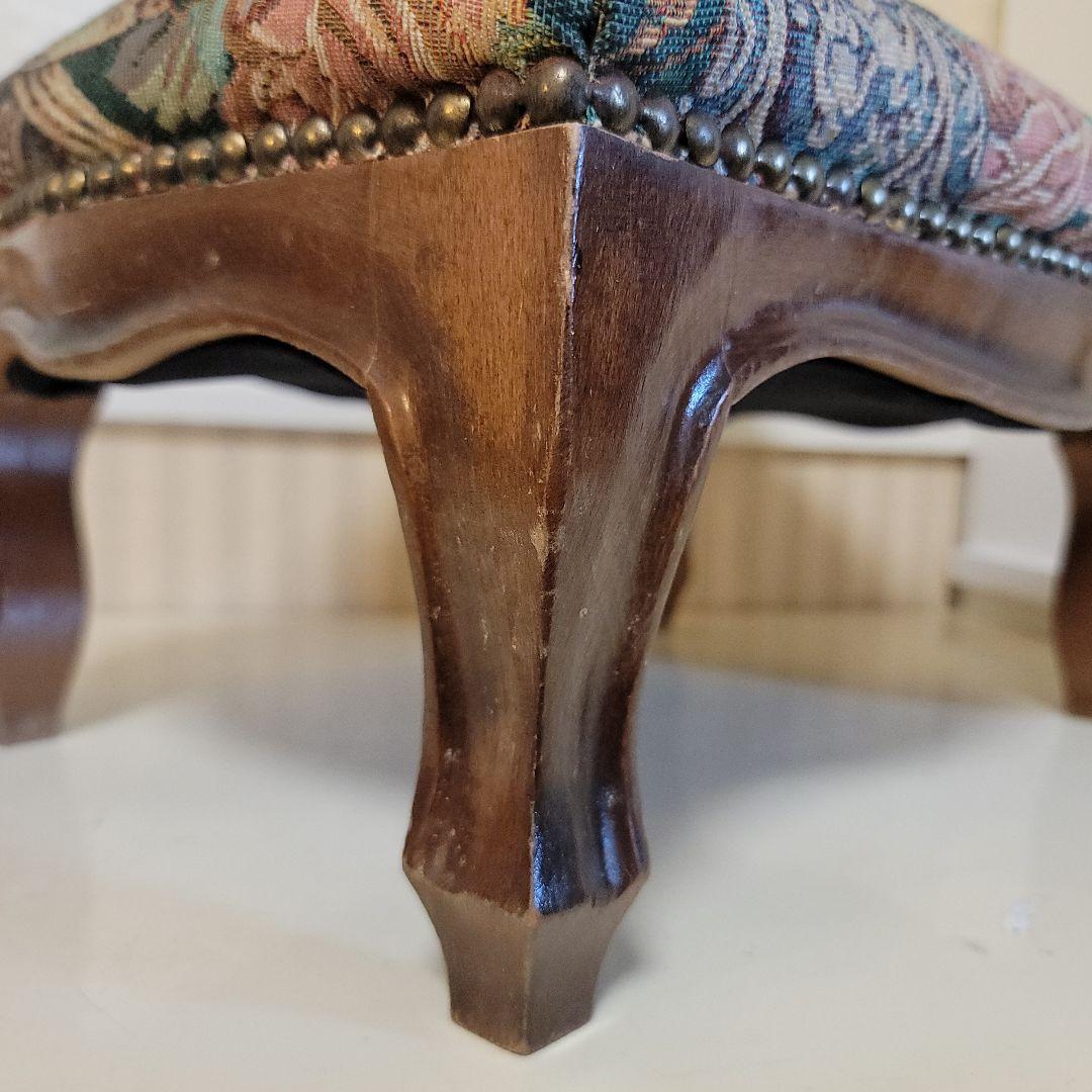 ヴィンテージオットマン　スツール　ゴブラン織り　ティーポット-カップ柄　低タイプ