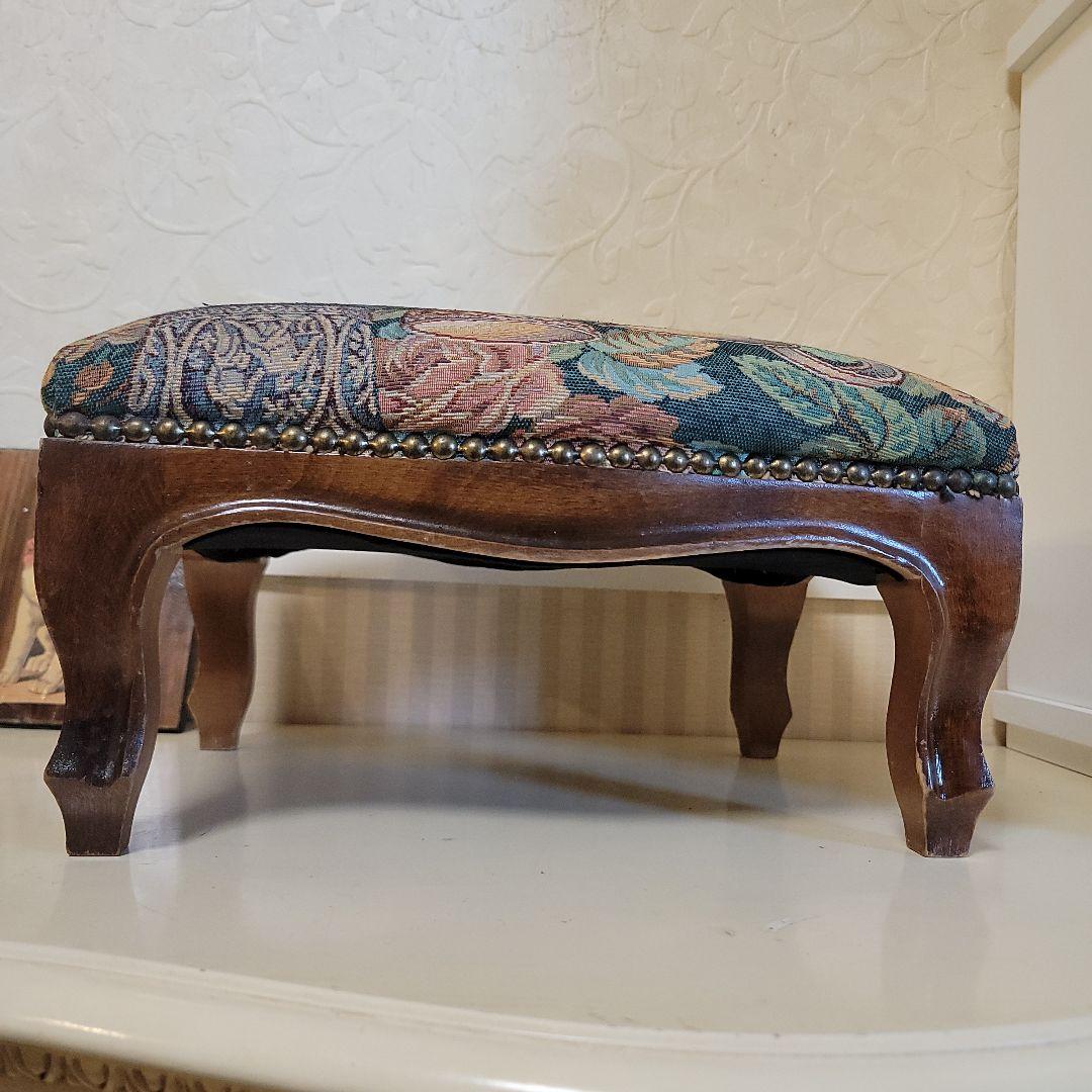 ヴィンテージオットマン　スツール　ゴブラン織り　ティーポット-カップ柄　低タイプ