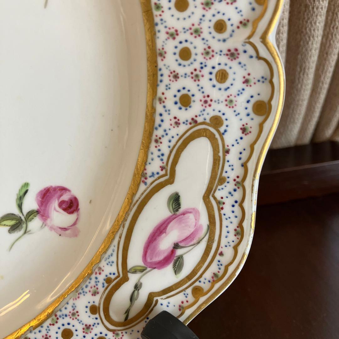 英国アンティーク　古ダービー18世紀　エドワーズウィザーズ 薔薇絵付けのプレート