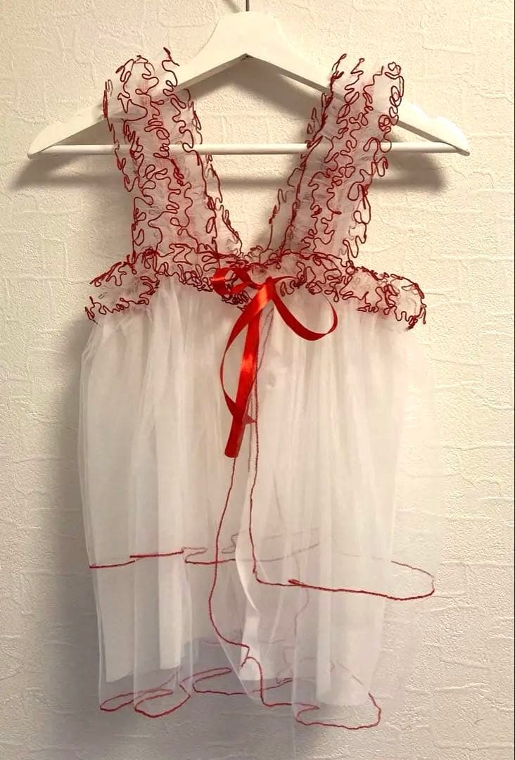 七五三　チュール　フリル　ドレス　被布　白　赤　レトロ　着物　エプロン