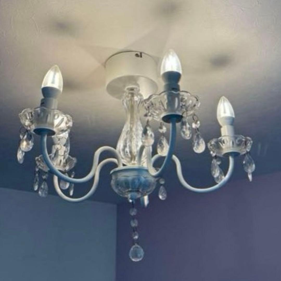 IKEA FYRTIO シャンデリア5灯 ホワイト 電球付き 北欧 クリスタル調